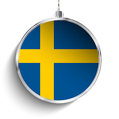 Image showing Merry Christmas Silver Ball with Flag Sweden