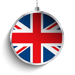 Image showing Merry Christmas Silver Ball with Flag United Kingdom UK