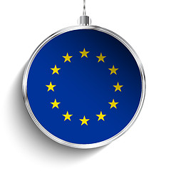 Image showing Merry Christmas Silver Ball with Flag Europe