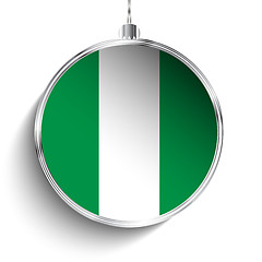 Image showing Merry Christmas Silver Ball with Flag Nigeria