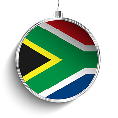 Image showing Merry Christmas Silver Ball with Flag South Africa
