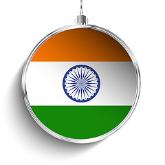 Image showing Merry Christmas Silver Ball with Flag India