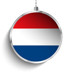 Image showing Merry Christmas Silver Ball with Flag Netherlands