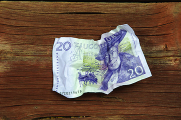 Image showing Crumpled swedish bank note