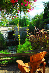 Image showing Patio and pond landscaping