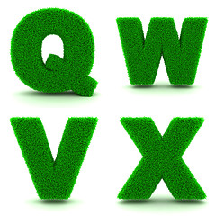 Image showing Letters Q, W,V, X of 3d Green Grass - Set.