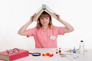 Image showing Pharmacist medication guide put on his head