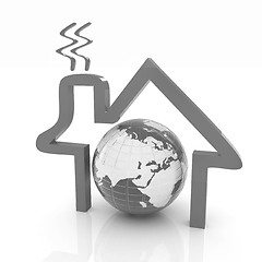 Image showing 3d green icon house, earth on white background 