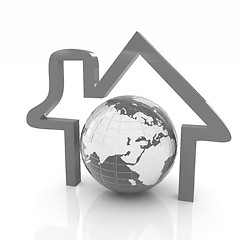 Image showing 3d green icon house, earth on white background 