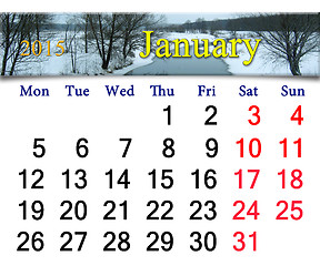 Image showing calendar for the January of 2015 with winter river