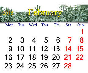 Image showing calendar for the February of 2015 with winter landscape