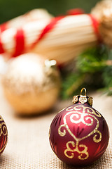 Image showing Christmas background with baubles and craft