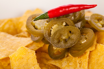 Image showing Nachos with cheese sauce and chilli pepperoni