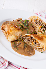 Image showing Savory mince pancakes or tortillas