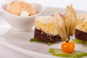 Image showing Gourmet coffee blanc mange with gooseberry