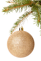 Image showing Christmas ball hanging from a branch of a fir tree