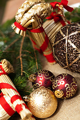 Image showing Christmas background with baubles and craft