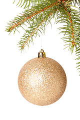 Image showing Christmas ball hanging from a branch of a fir tree