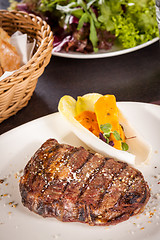 Image showing Grilled beef steak with seasoning