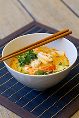 Image showing Bowl of traditional Thai tom yam soup