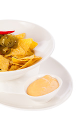 Image showing Nachos with cheese sauce and chilli pepperoni