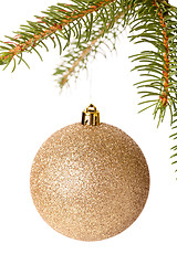 Image showing Christmas ball hanging from a branch of a fir tree