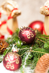 Image showing Christmas background with baubles and craft