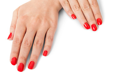 Image showing Woman with beautiful manicured red fingernails