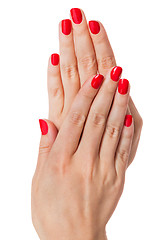 Image showing Woman with beautiful manicured red fingernails