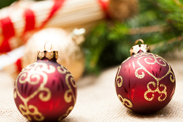 Image showing Christmas background with baubles and craft