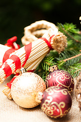 Image showing Christmas background with baubles and craft