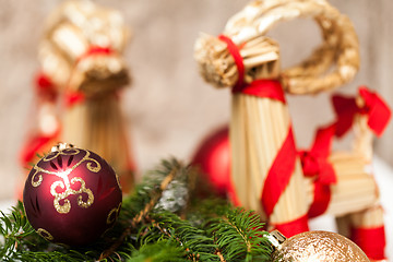 Image showing Christmas background with baubles and craft