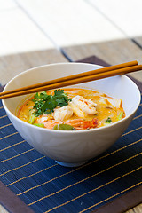 Image showing Bowl of traditional Thai tom yam soup