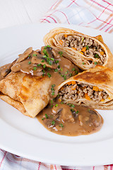 Image showing Savory mince pancakes or tortillas