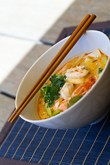 Image showing Bowl of traditional Thai tom yam soup