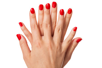 Image showing Woman with beautiful manicured red fingernails