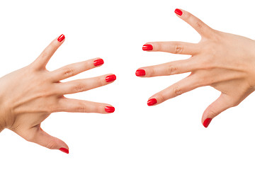 Image showing Woman with beautiful manicured red fingernails