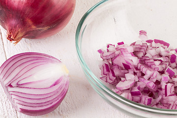 Image showing Fresh finely diced red onion