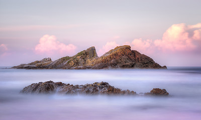 Image showing Statis Rock  off Sugarloaf Bay Seal Rocks NSW Australia at sunse