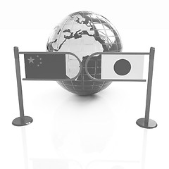 Image showing Three-dimensional image of the turnstile and flags of China and 