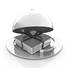 Image showing Illustration of a luxury gift on restaurant cloche on a white ba