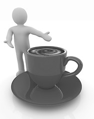 Image showing 3d people - man, person presenting - Mug of coffee with milk