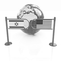 Image showing Three-dimensional image of the turnstile and flags of America an