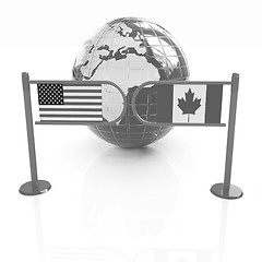 Image showing Three-dimensional image of the turnstile and flags of USA and Ca