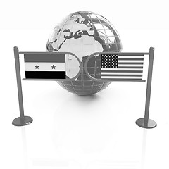 Image showing Three-dimensional image of the turnstile and flags of USA and Sy