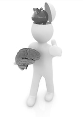 Image showing 3d people - man with half head, brain and trumb up. Saving conce