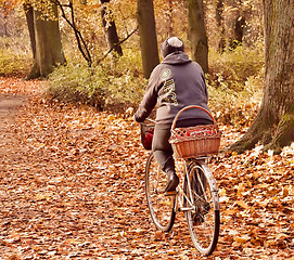Image showing Woman on bike with basket