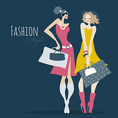 Image showing Fashion girls. Women with shopping bags.