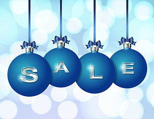 Image showing Blue Christmas balls with silver word Sale