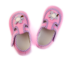 Image showing Pair of baby pink sandals.